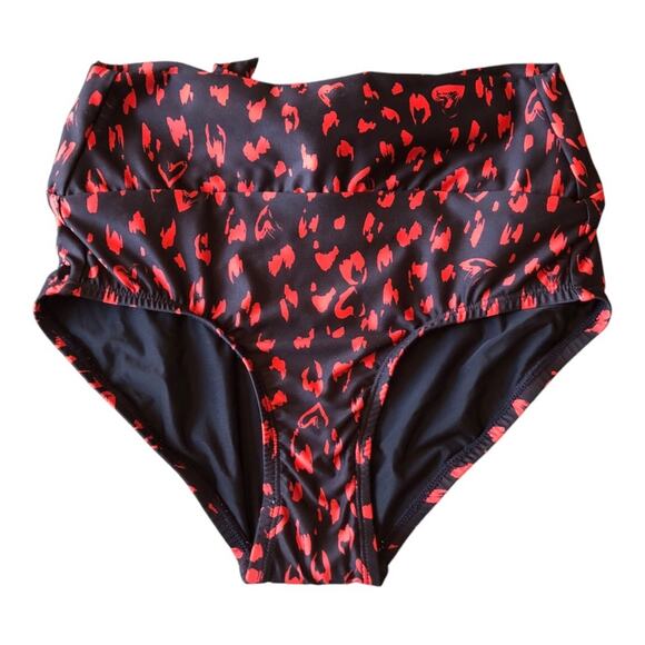 ModCloth NIP Clarice High-Waisted Bikini Bottom Black Red Cheetah Extra Small - Picture 3 of 13